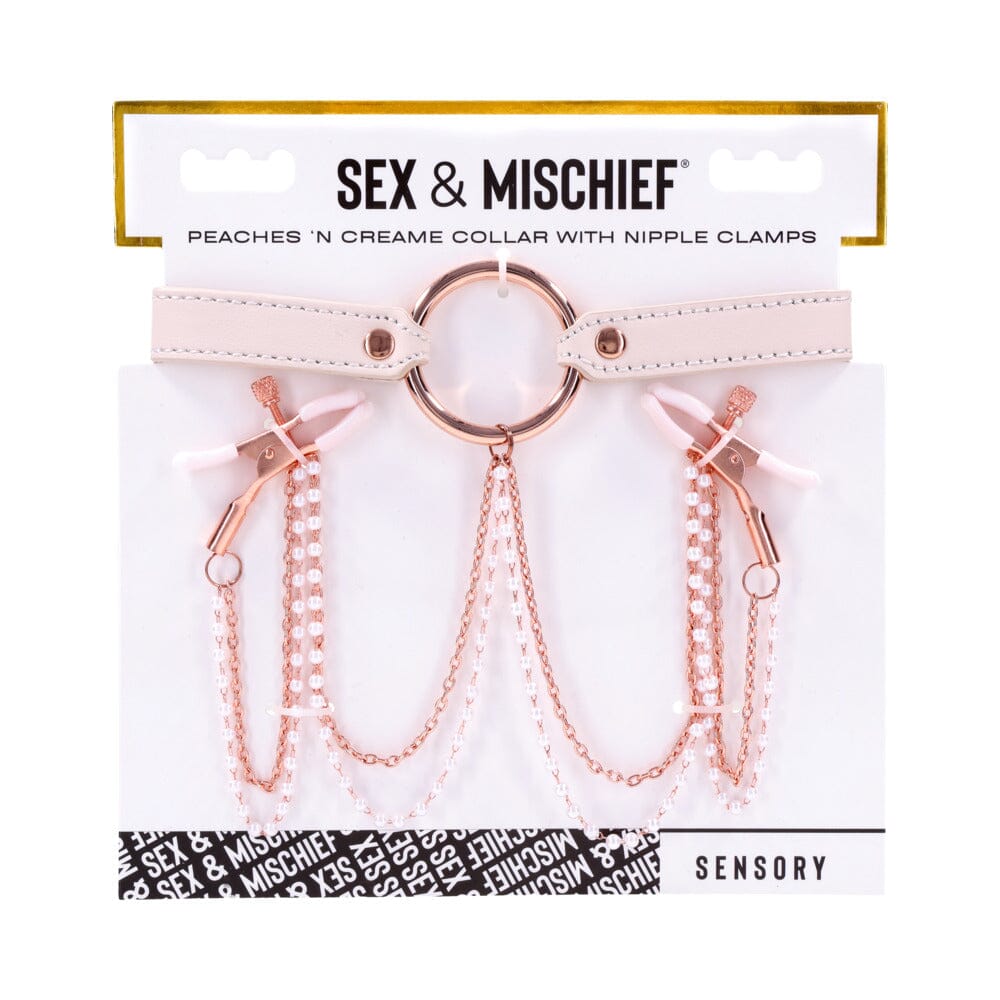 Sex & Mischief Peaches ‘n CreaMe Collar with Nipple Clamps Nipple Clamps Sportsheets
