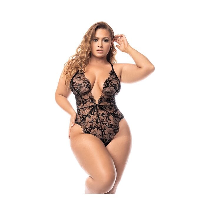 Embroidered Lace Deep V Bodysuit Lingerie Mapale 1X/2X