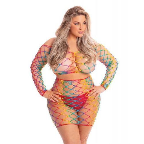 Pot of Gold 2 Piece Rainbow Skirt Set Lingerie Pink Lipstick B