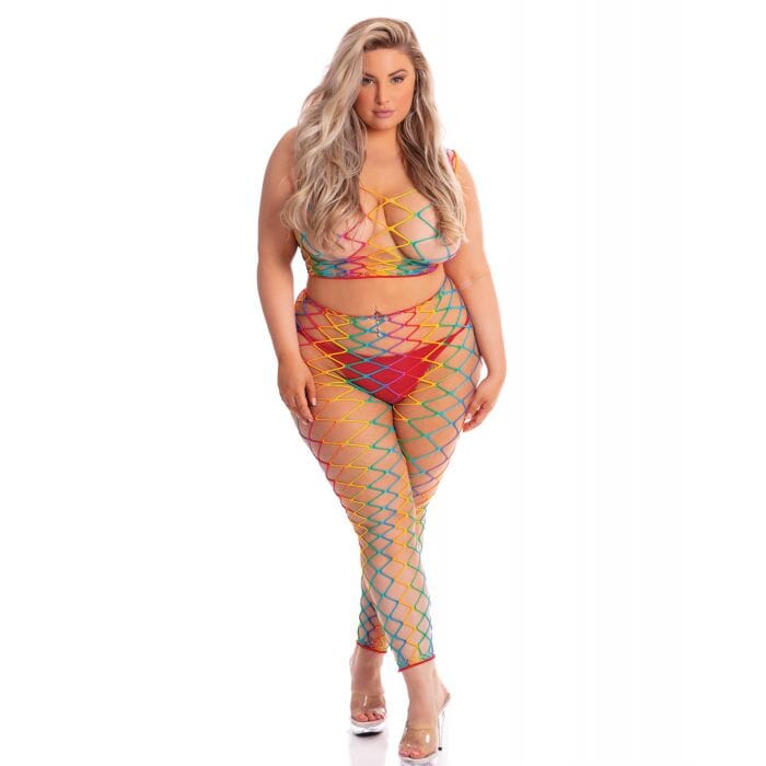 Roy G. Biv Rainbow 2 Piece Bodystocking Lingerie Pink Lipstick B