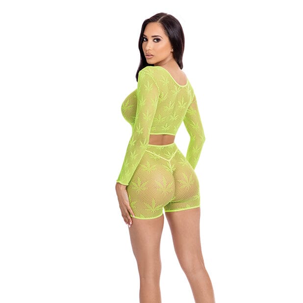 Leaf it to Me Long Sleeve Weed Festival Crop Top & Short Set Lingerie Pink Lipstick