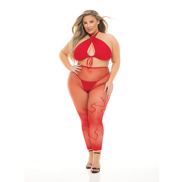 Gives You Hell Halter Bra, Pantyhose & G-String Set Lingerie Pink Lipstick B Red