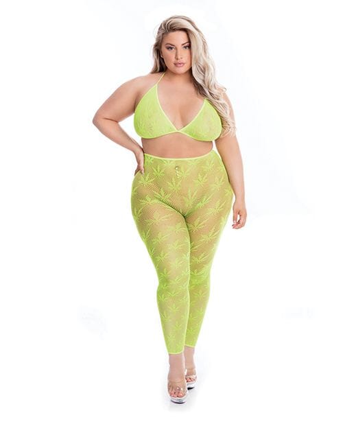 All About Leaf Weed Bra & Leggings Lingerie Pink Lipstick B