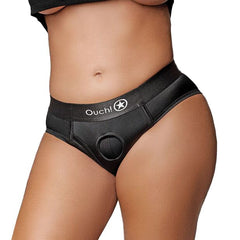 Vibrating Strap On High-Cut Brief Harness Harness Ouch! Black XS/S 