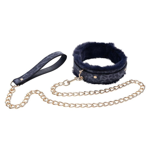 Sex and Mischief Cougar Fur Collar & Leash Collar Sportsheets Blue