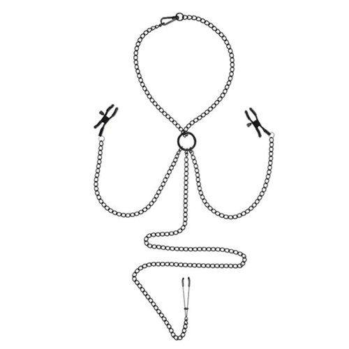 Nipple To Clit Clamp Set Nipple Clamps Sportsheets Black