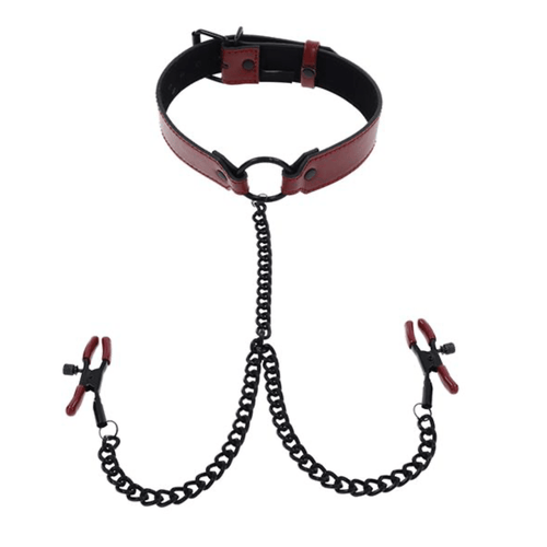 Saffron Collar With Nipple Clamps Nipple Clamps Sportsheets Red
