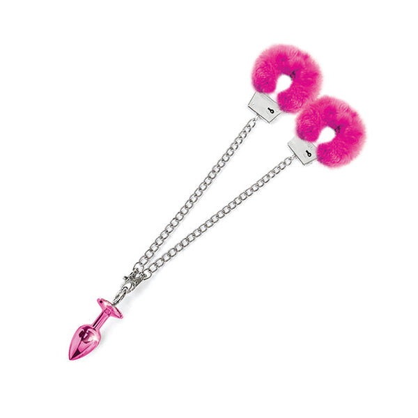 anal plug chain Intimate™ 2IN1 Metal Anal Plug with Handcuffs(Ankle Cuffs) Chain S& main image 1
