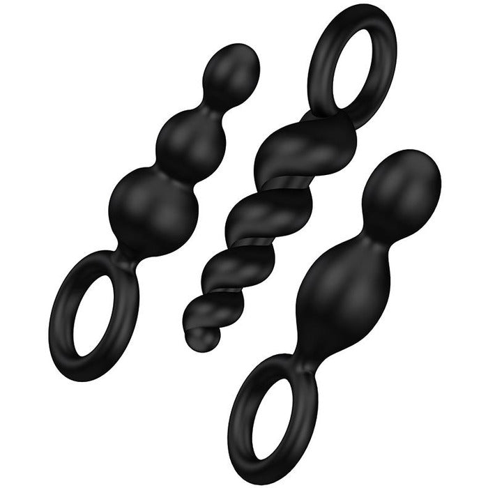 Textured Anal Plug Variety Set Anal Beads Satisfyer Black