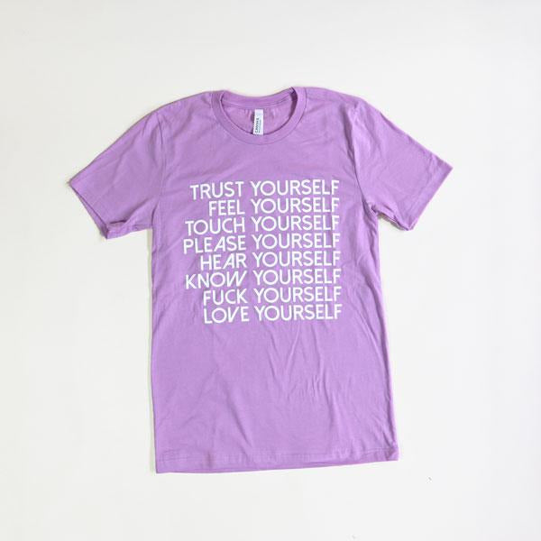 Love Yourself Tee Shirt Wild Flower Small Lavender