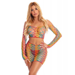 Pot of Gold 2 Piece Rainbow Skirt Set Lingerie Pink Lipstick A 