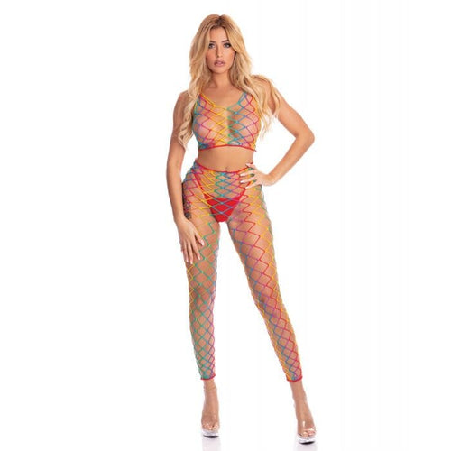 Roy G. Biv Rainbow 2 Piece Bodystocking Lingerie Pink Lipstick A 