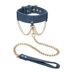 Ride 'Em Denim Collar with Leash Collar Cal Exotics Blue 