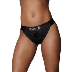 Vibrating Strap On Open Back Panty Harness Harness Ouch! Black XS/S 