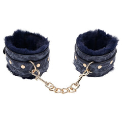 Sex & Mischief Cougar Fur Handcuffs Wrist Cuffs Sportsheets Blue 