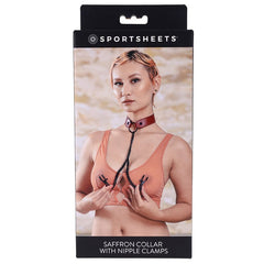 Saffron Collar With Nipple Clamps Nipple Clamps Sportsheets 