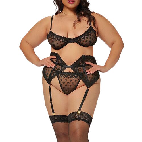 Heart Embroidered Mesh Set Lingerie Seven 'Til Midnight 1X/2X 