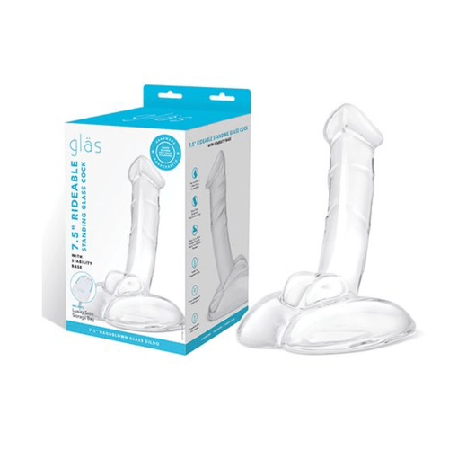 Glass Rideable Standing Cock w/Stability Base Dildo Glas Clear 