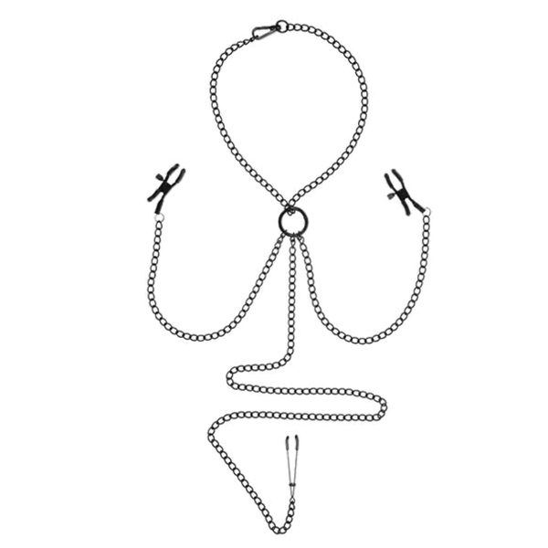 Nipple To Clit Clamp Set Nipple Clamps Sportsheets Black 