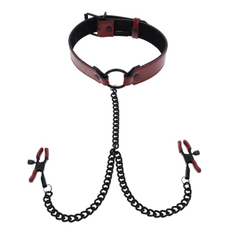 Saffron Collar With Nipple Clamps Nipple Clamps Sportsheets Red 