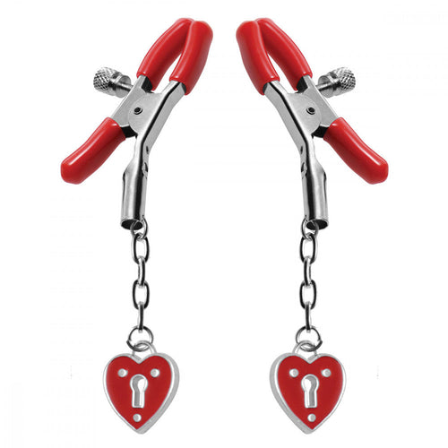 Heart Padlock Nipple Clamps Nipple Clamps XR Brands Red 