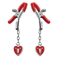 Heart Padlock Nipple Clamps Nipple Clamps XR Brands Red 