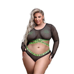 Vibes Mesh Long Sleeve Crop Top, Panty & Pasties Lingerie Fantasy Lingerie 2XL 