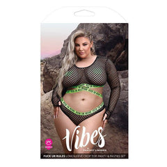 Vibes Mesh Long Sleeve Crop Top, Panty & Pasties Lingerie Fantasy Lingerie 