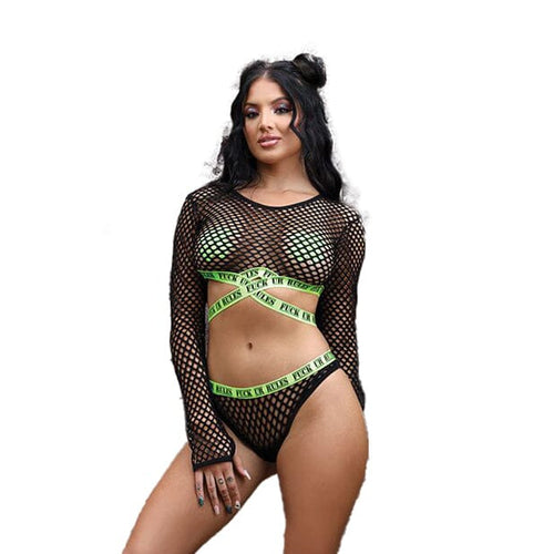 Vibes Mesh Long Sleeve Crop Top, Panty & Pasties Lingerie Fantasy Lingerie S/M 