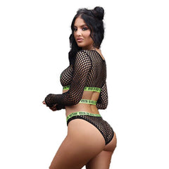 Vibes Mesh Long Sleeve Crop Top, Panty & Pasties Lingerie Fantasy Lingerie 