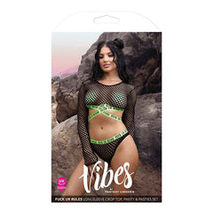 Vibes Mesh Long Sleeve Crop Top, Panty & Pasties Lingerie Fantasy Lingerie 