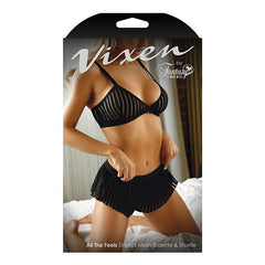 Vixen Striped Mesh Bralette & Shorties Lingerie Fantasy Lingerie 