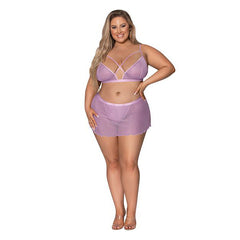 Strappy Bralette with Flirty Thong Skirt Lingerie Magic Silk Purple 2XL 