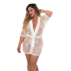 Lace Robe w/Matching G-String Lingerie Mapale White 1X/2X 