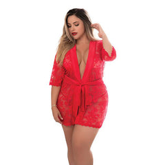 Lace Robe w/Matching G-String Lingerie Mapale Red 1X/2X 