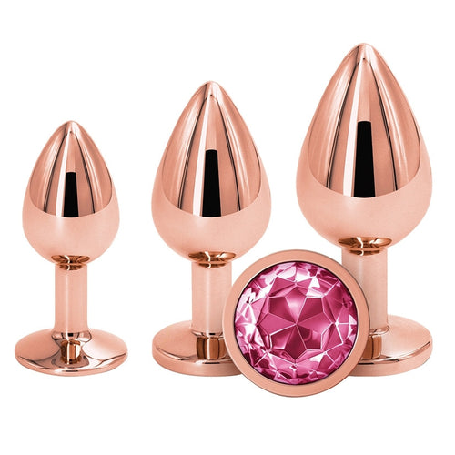 Rear Assets Round Jewel Trainer Kit Anal Plug Kit NS Novelties Rose Gold 