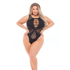 Highneck Bodysuit Lingerie Pink Lipstick XL - 3XL Black 