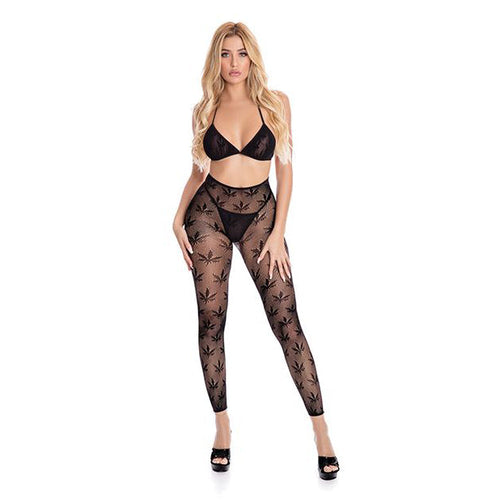 All About Leaf Bra & Leggings Set Lingerie Pink Lipstick S - XL Black 